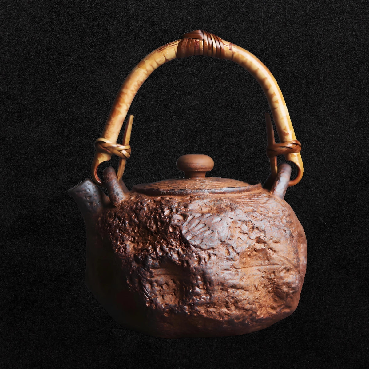 Coarse Pottery Old Rock Mud Rattan Handle Teapot 1