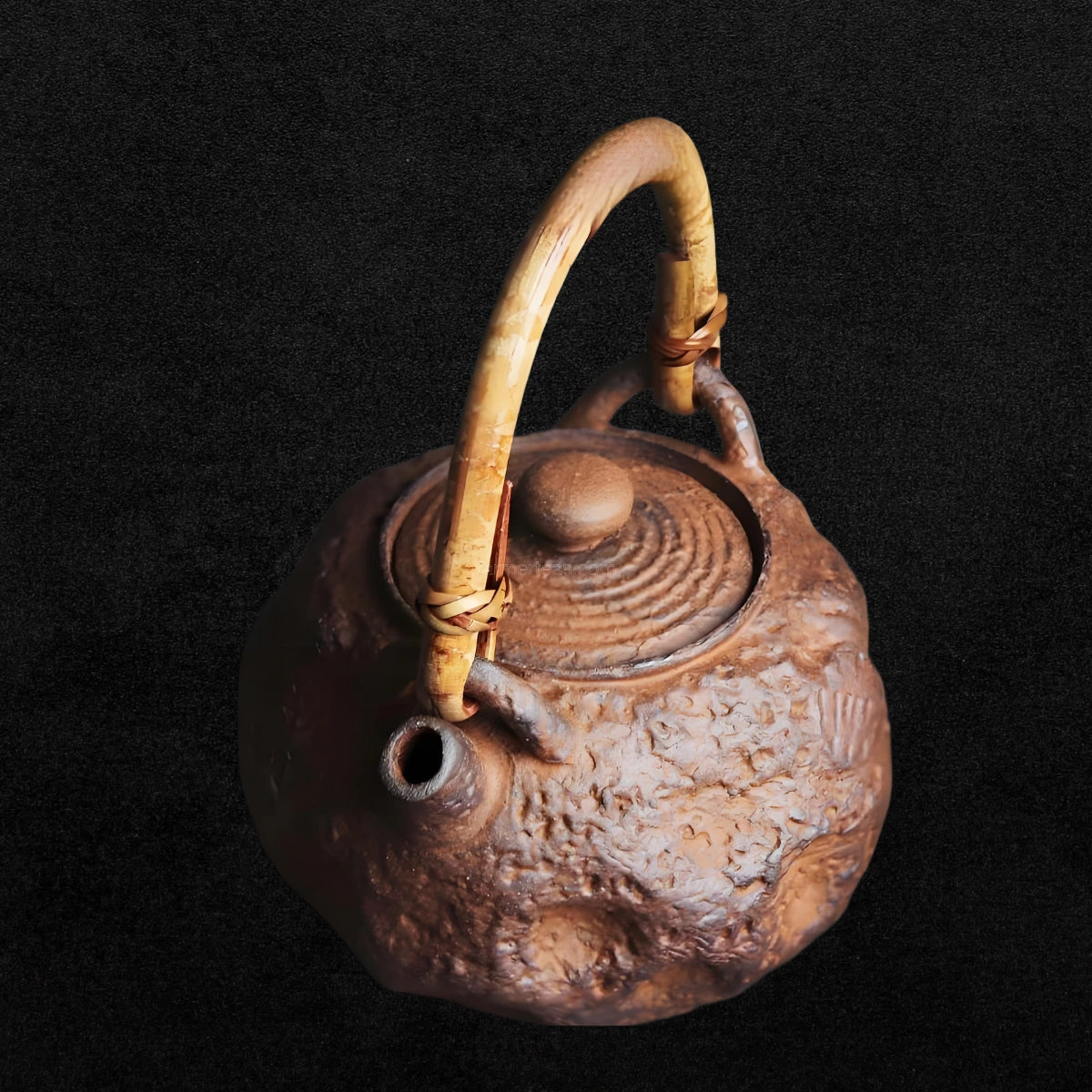 Coarse Pottery Old Rock Mud Rattan Handle Teapot 2