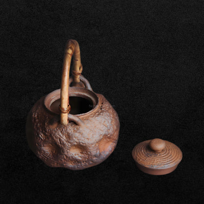 Coarse Pottery Old Rock Mud Rattan Handle Teapot 3