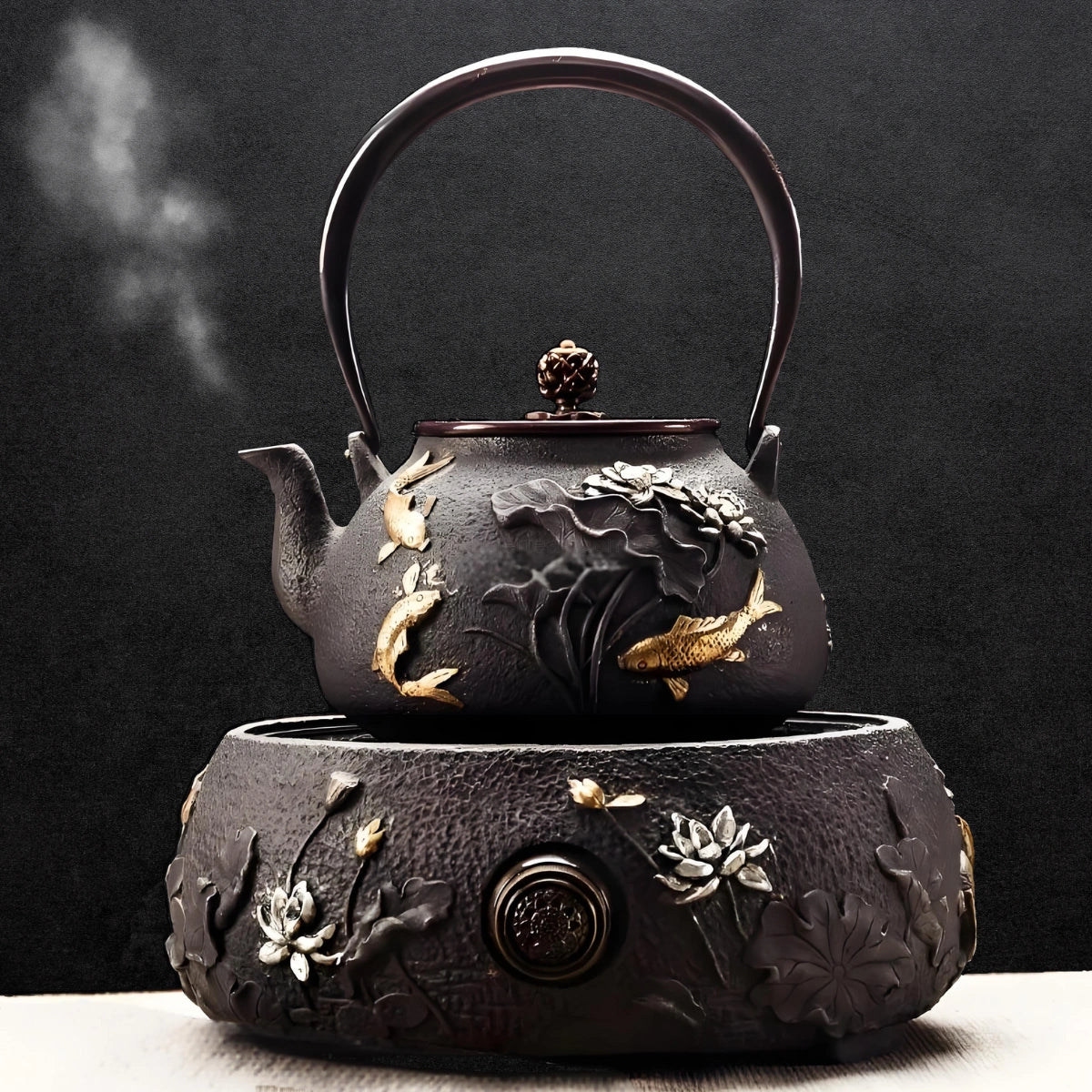 Fish and Lotus Cast Iron Teapot Set